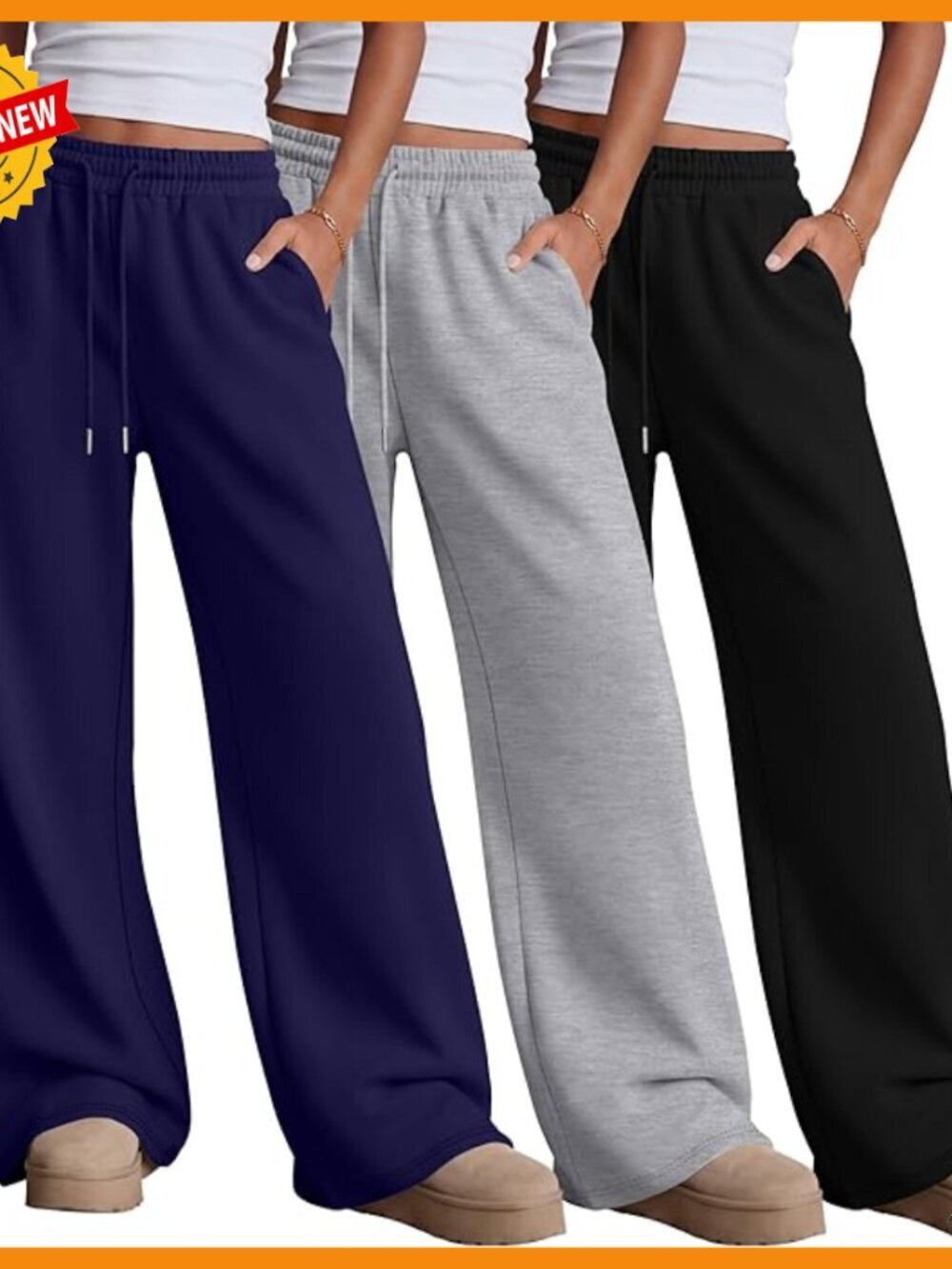 High Waisted Wide Leg Sweatpants with Pockets, 3 Pack Yoga Lounge Pants